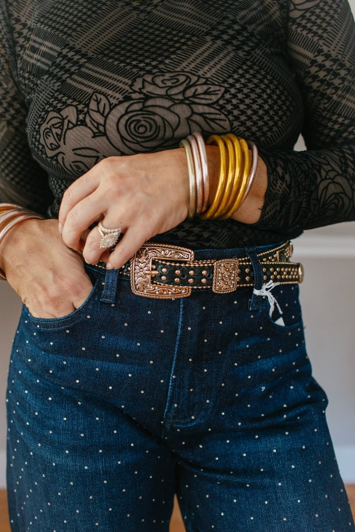 Square Rhinestone Western Glam Belt In Black - Macoma Boutique310 Accessories/Jewelry