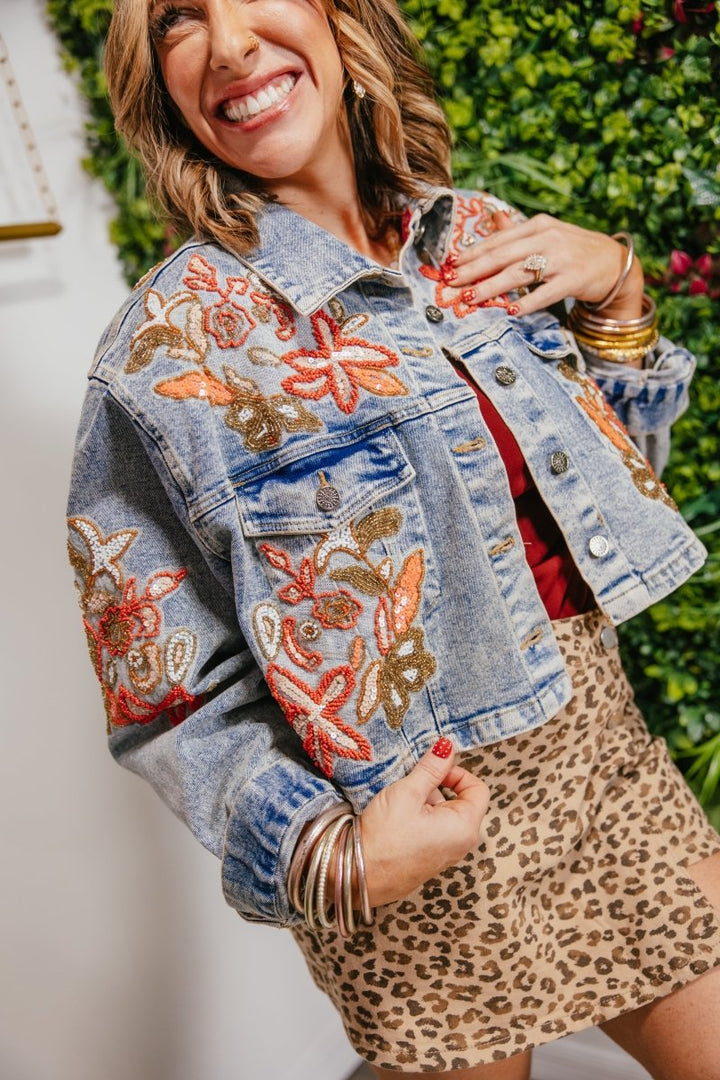 Stitched In Bloom Denim Jacket - Macoma Boutique170 Denim