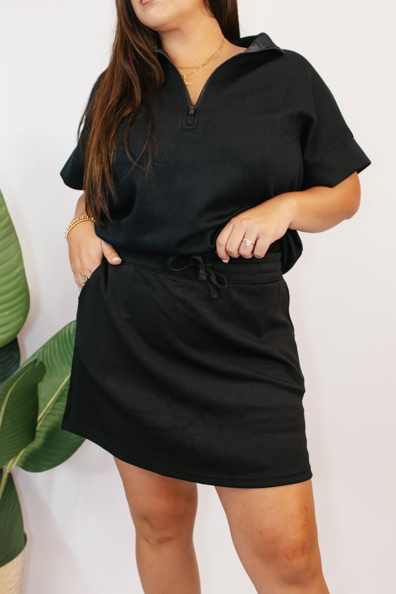 Street Sport Quarter Zip Top In Black - Reg & Curvy - Macoma Boutique100 Short Sleeve