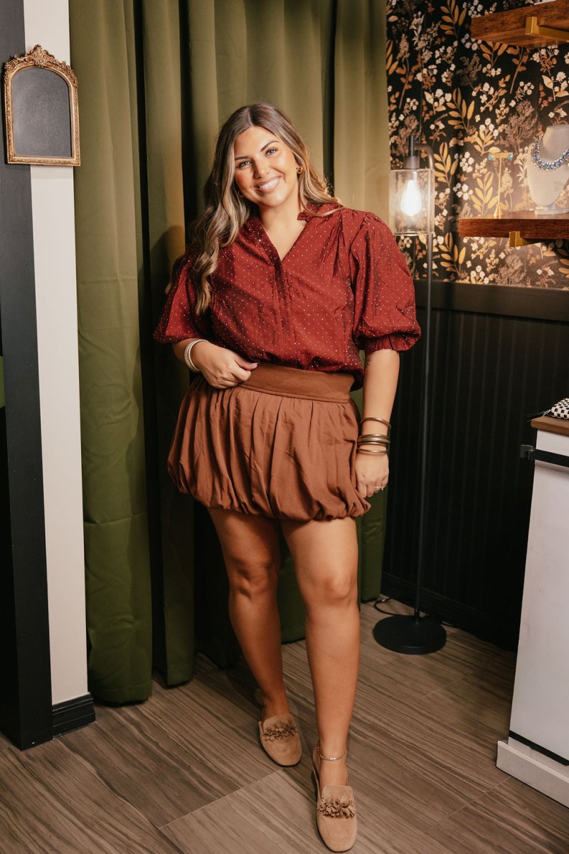 Sweet Company Top In Burnt Umber - Macoma Boutique100 Short Sleeve