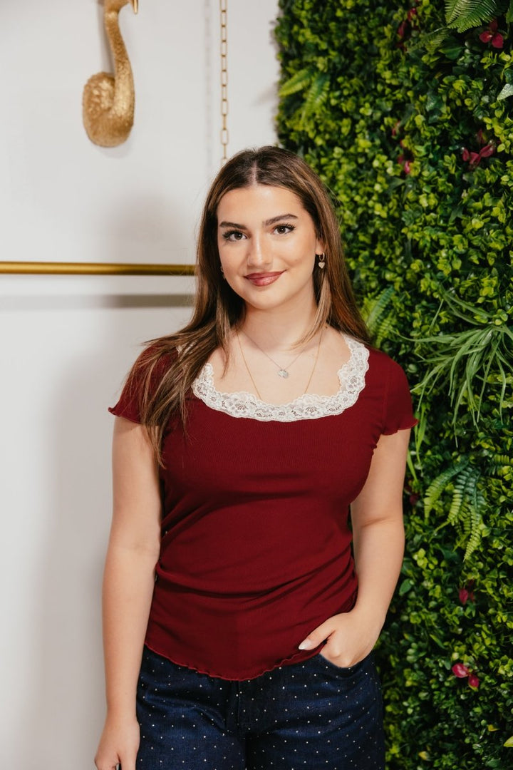 Sweet Obsession Top In Maroon - Reg & Curvy - Macoma Boutique100 Short Sleeve