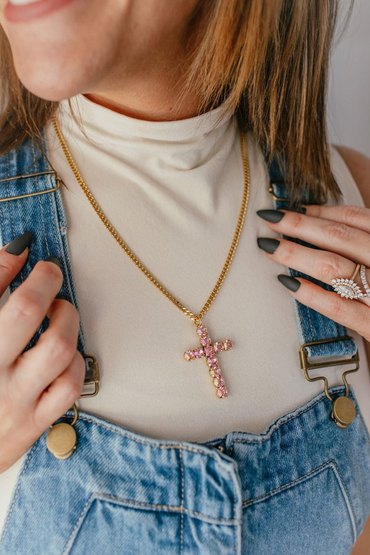 Tova Cross Necklace In Custom Antique Gold Light Rose Glimmer - Macoma Boutique310 Accessories/Jewelry