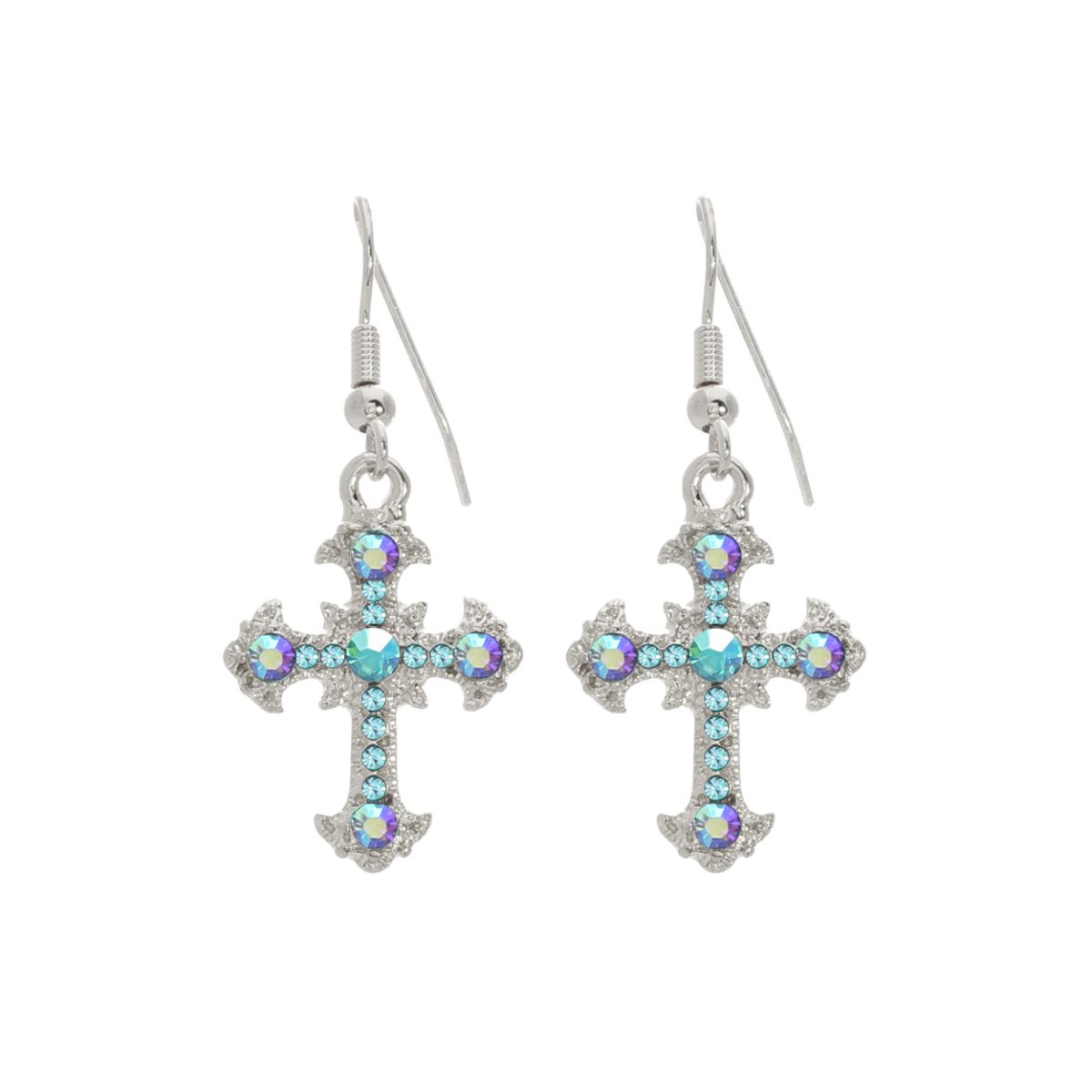 Vintage Cross Earrings In Silver Aqua - Macoma Boutique310 Accessories/Jewelry