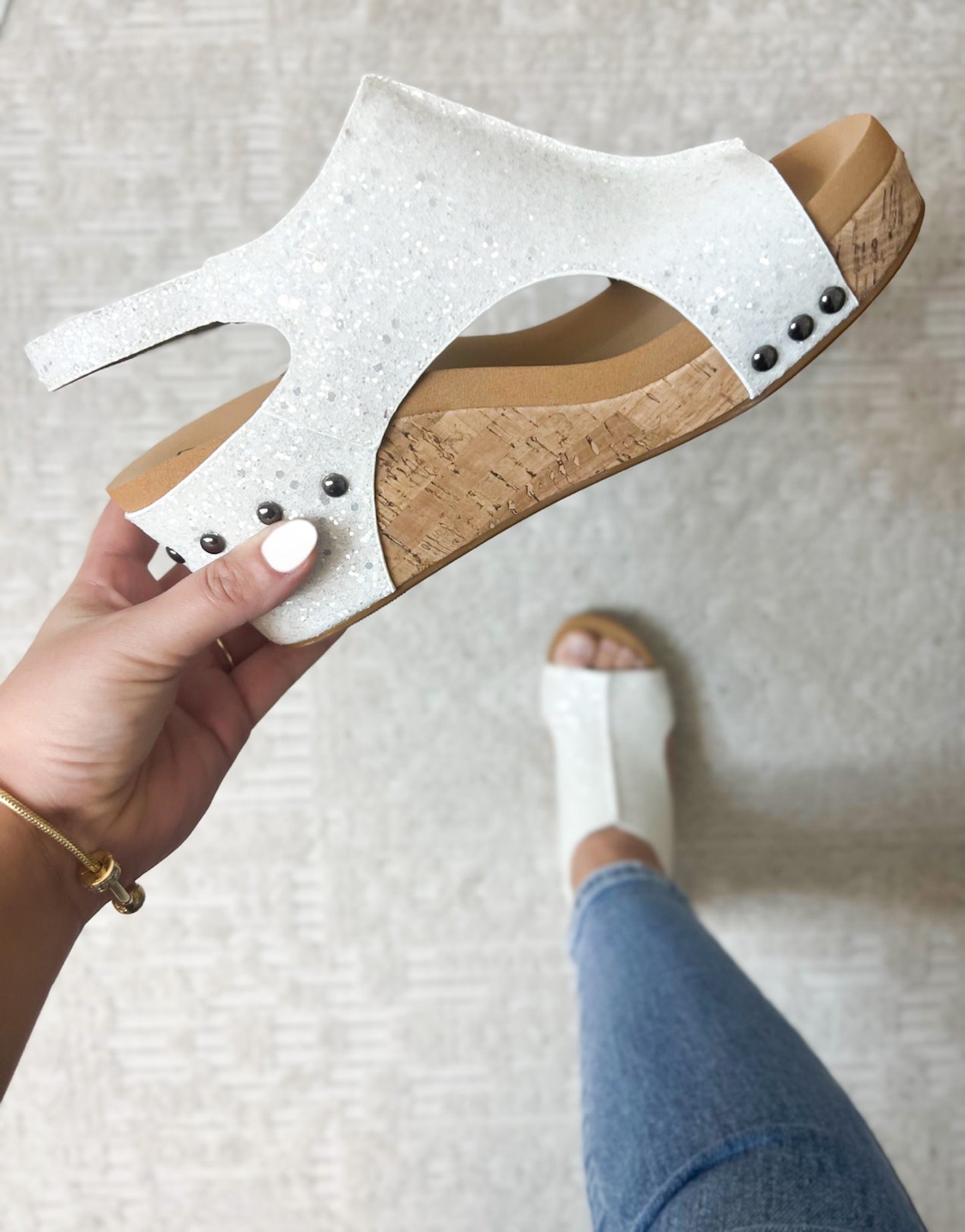 Corky's White Glitter Ashley Sandals