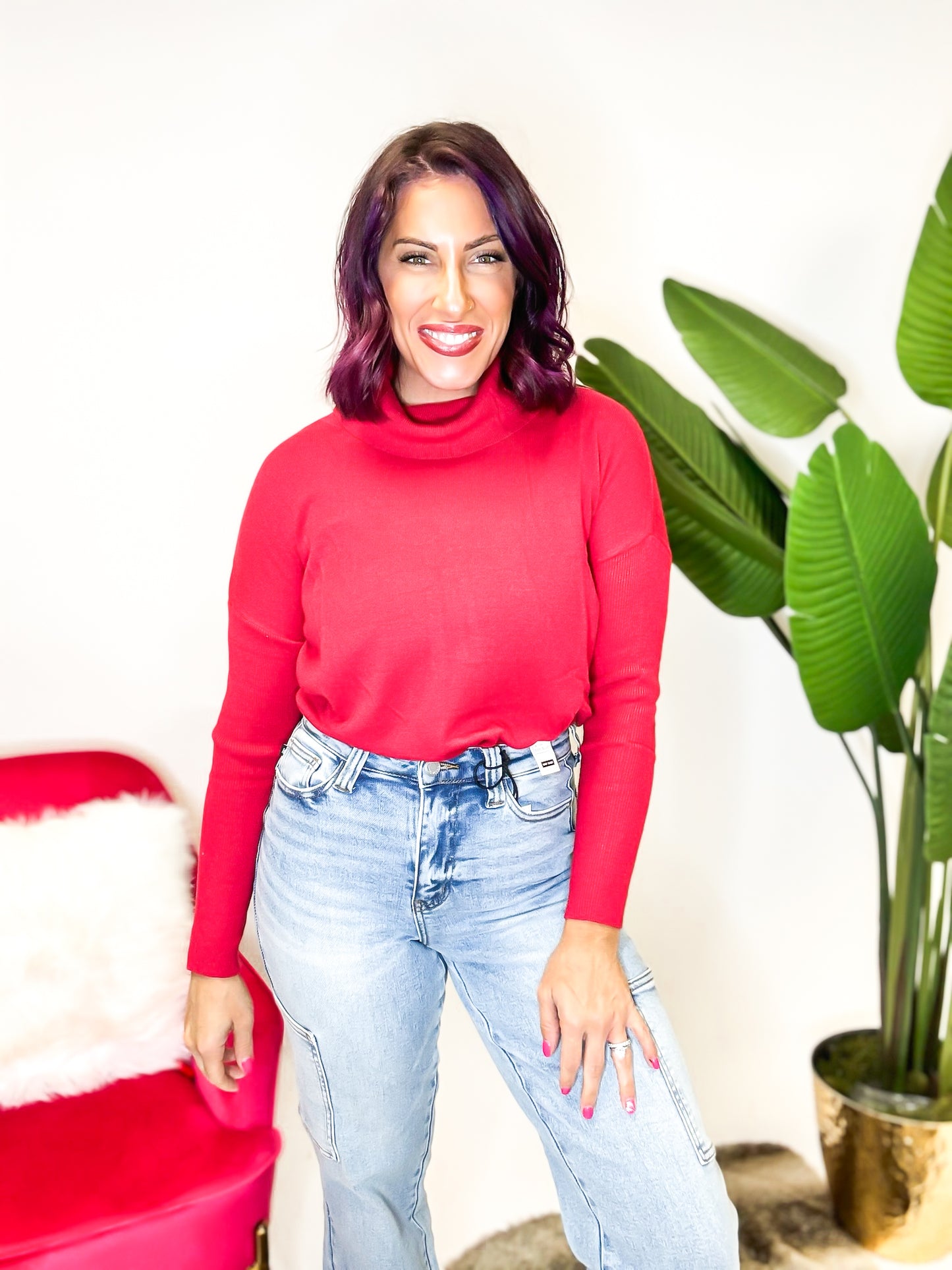 Cozy Turtleneck Sweater in Cranberry Reg Curvy Macoma Boutique