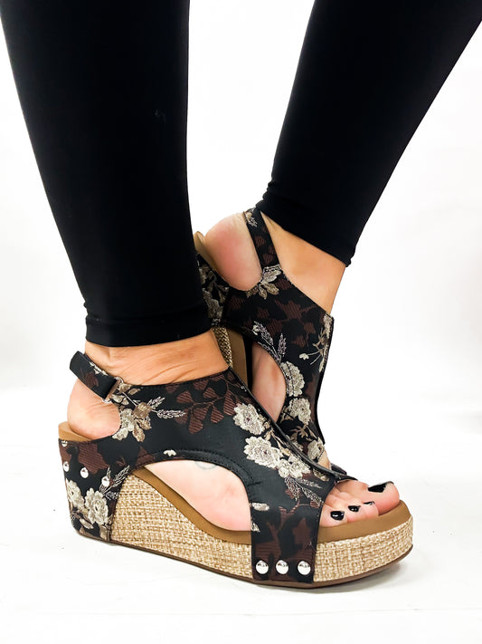 Corky's Black Tan Floral Carley Sandals