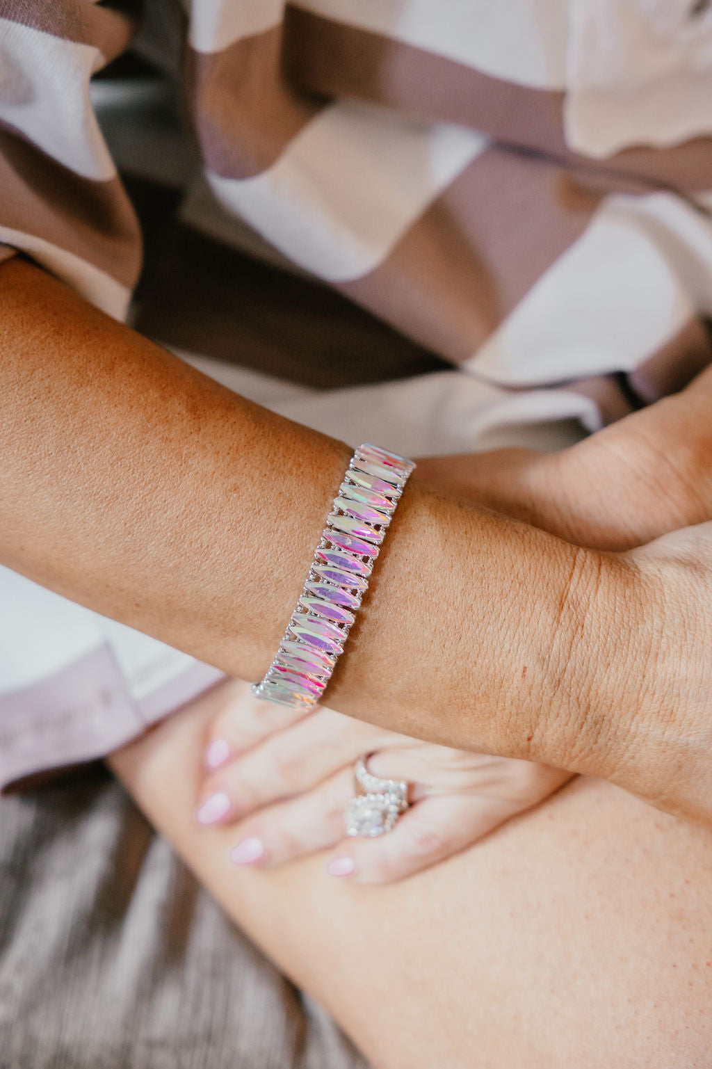 Shimmer in Style Stretch Bracelet in Rhodium Color With AB Crystal
