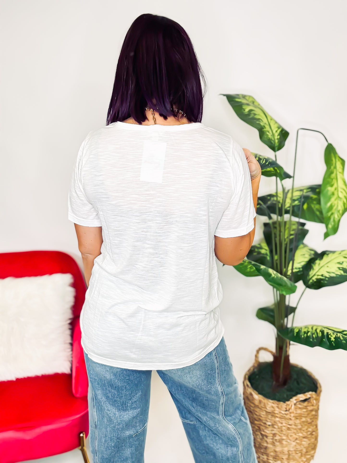 Basic and Soft V-Neck Top in Off White