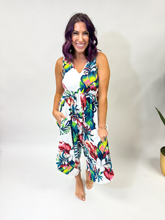 Phierce Fashions Jumpsuit in Tropical White - Reg/Curvy