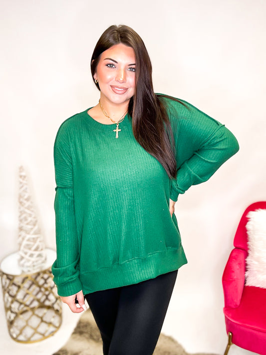 Black Friday Deal: Stripe Story Top in Hunter Green - Reg/Curvy