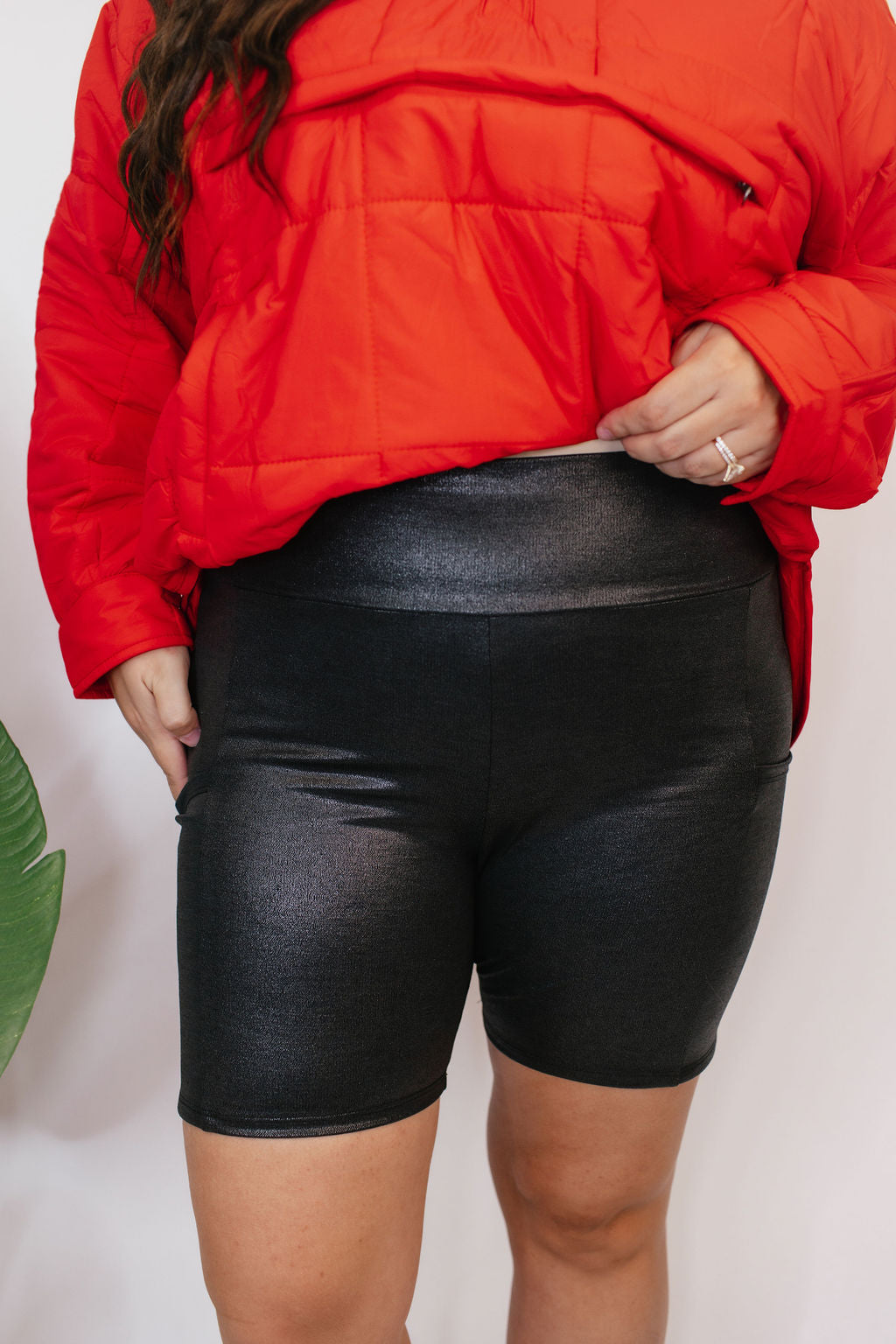 Staple Piece Biker Shorts In Shiny Black - Reg & Curvy