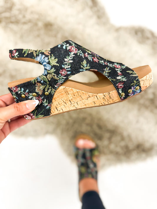 Corky's Black Brocade Floral Carley Sandals