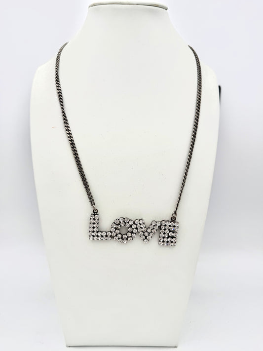 Tova Mini La La Love Necklace in Antique Silver Clear  - FINAL SALE