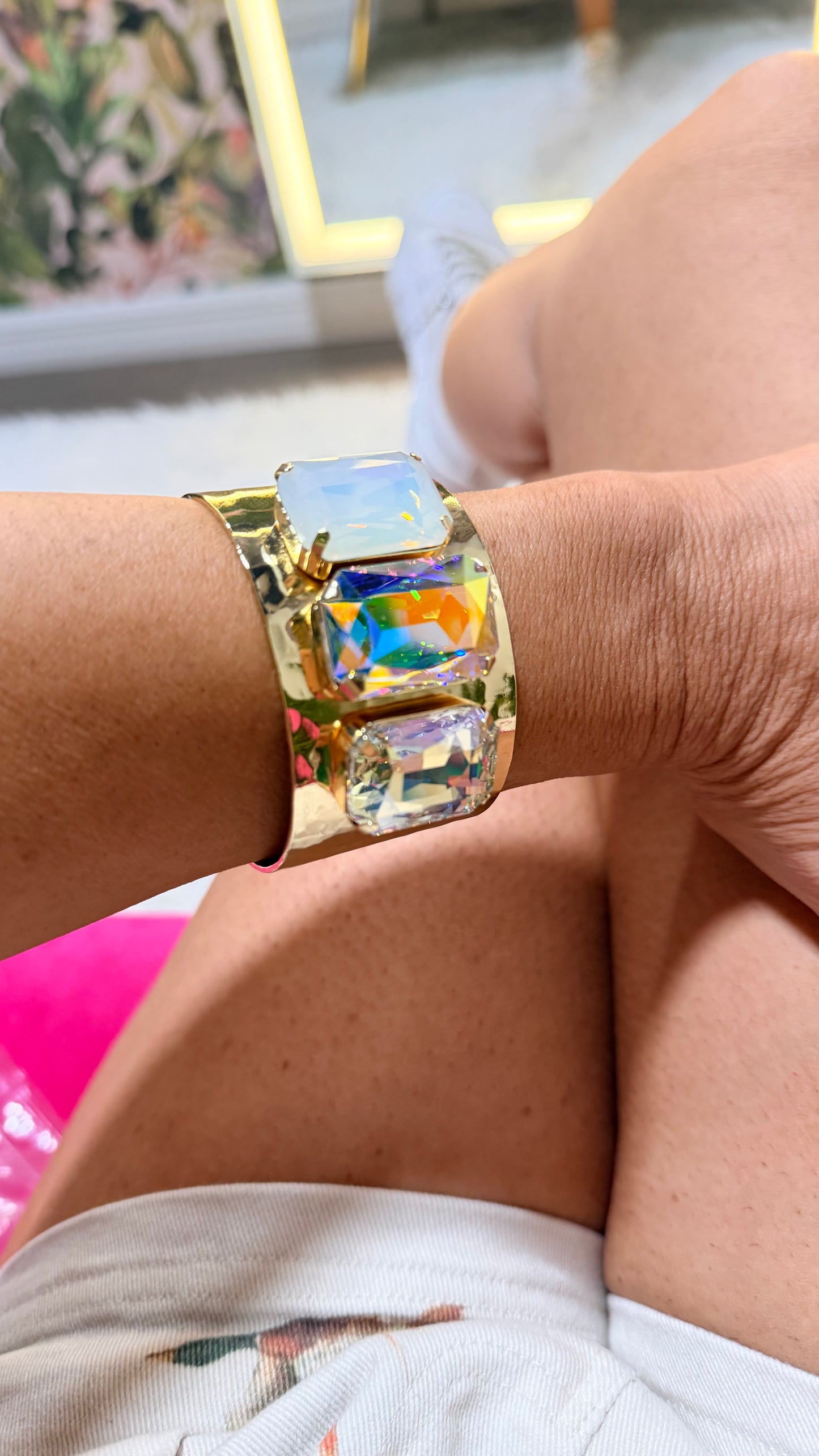 Uptown Glam Cuff Bracelet in Iridescent Ice