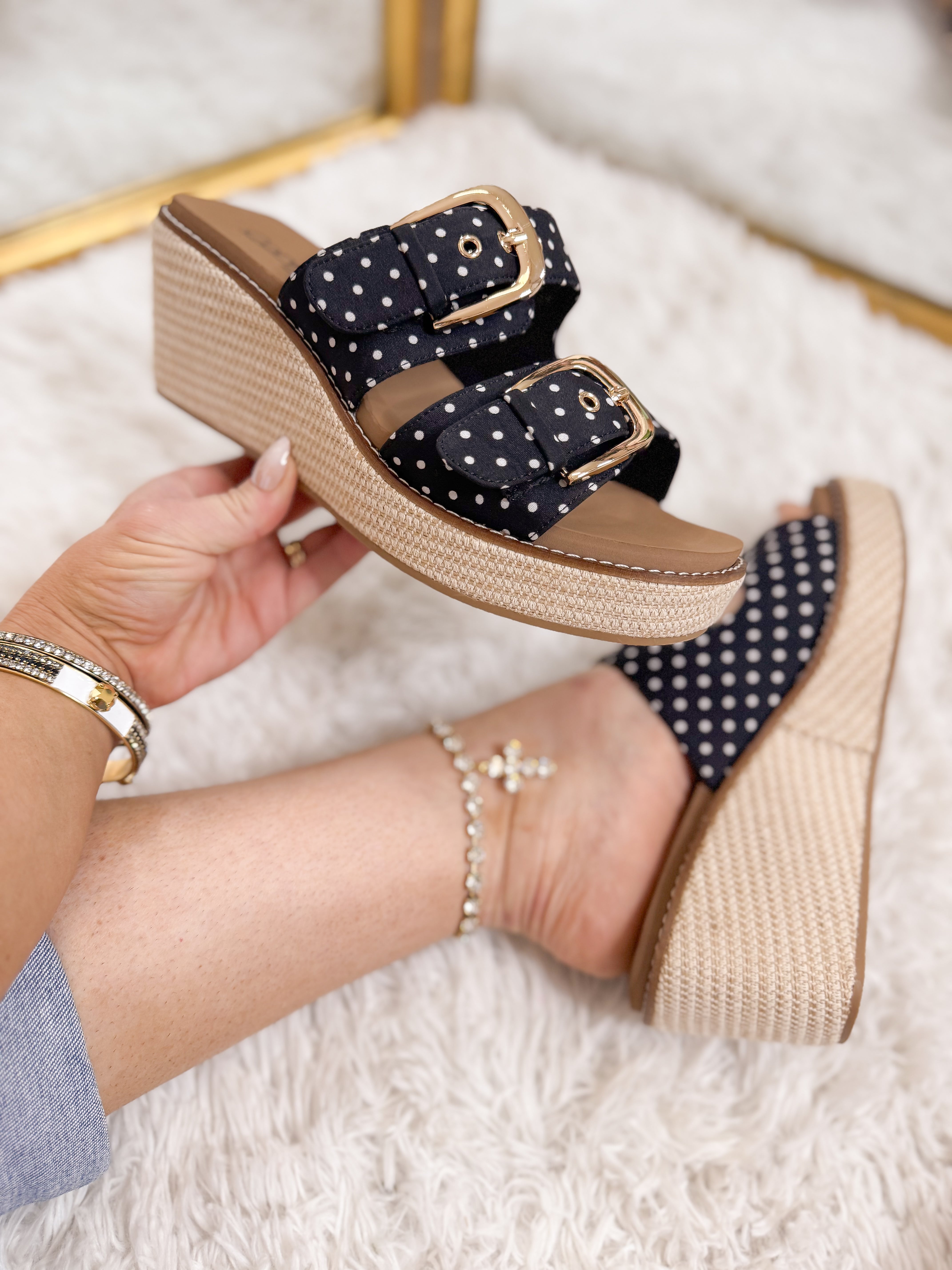 Corky's Black White Polka Dot Manifest Wedges
