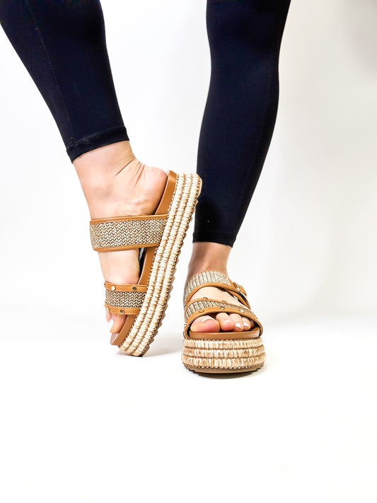 Corky's Tan Raffia Walk of Shame Sandals