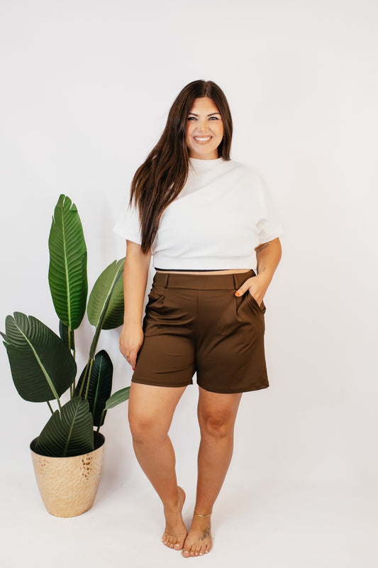 Chic & Comfy Belt Loop Shorts in Brown - Reg & Curvy