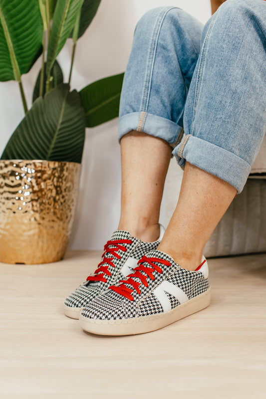 Corky's Black White Houndstooth Friend Zone Sneakers