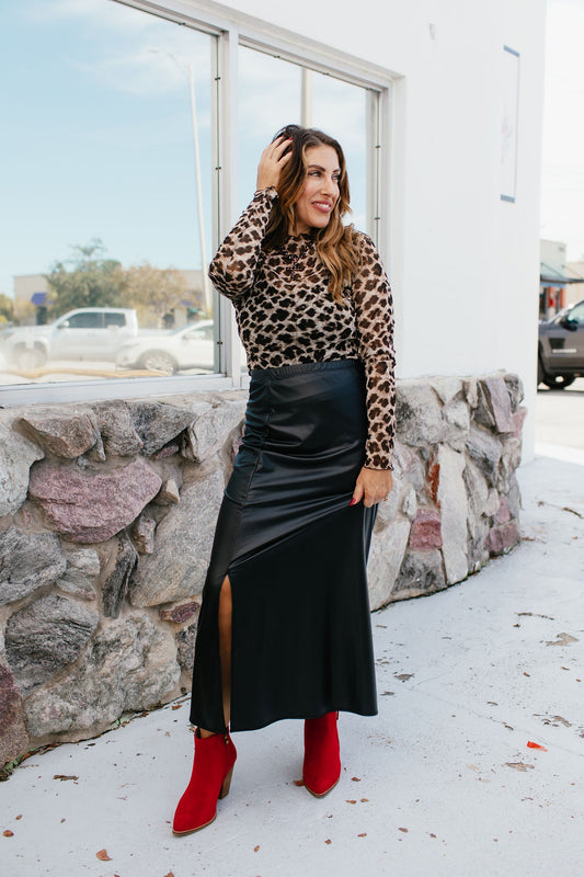 Power Play Skirt In Black Faux Leather - Reg & Curvy