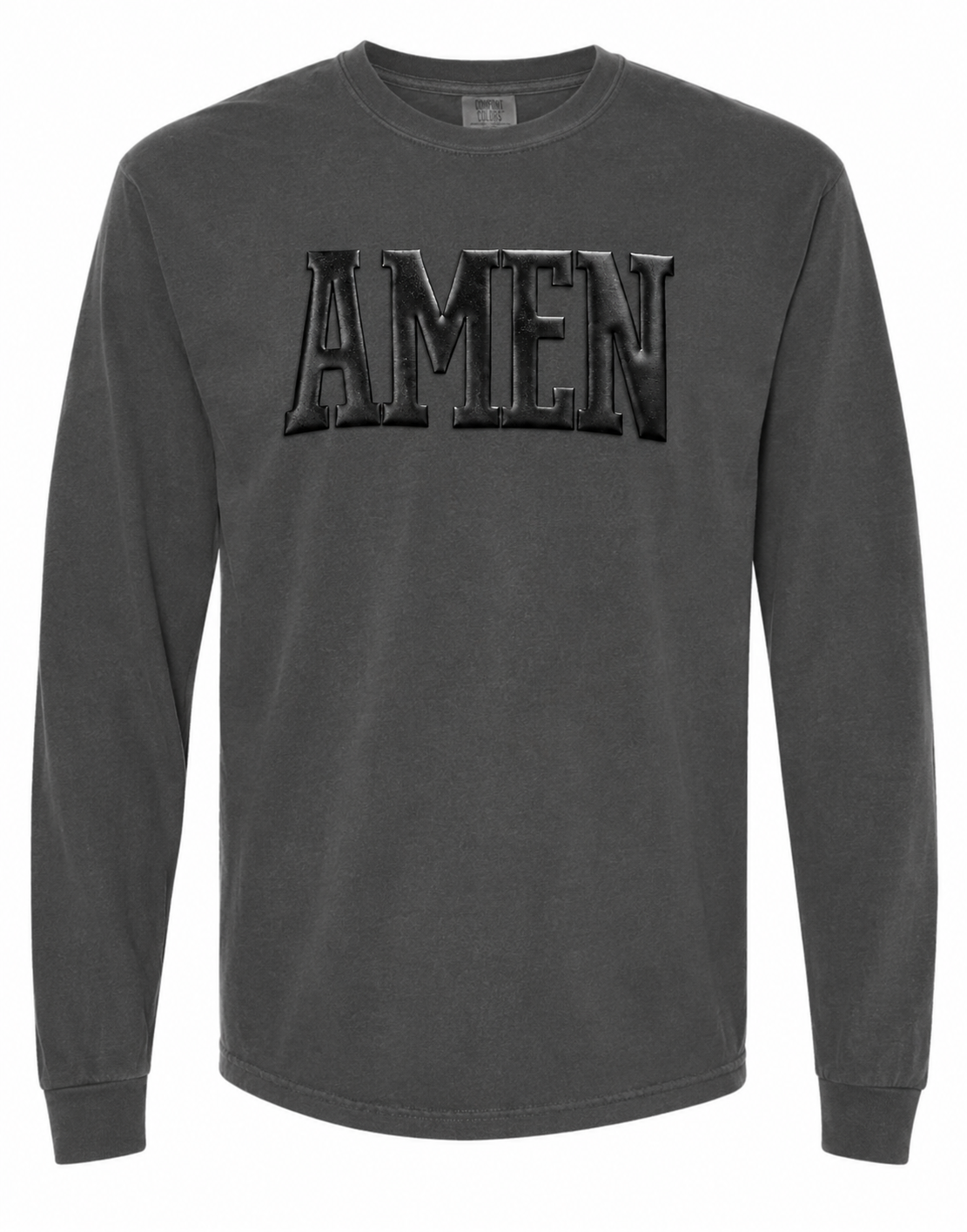Black Metallic Amen Graphic Long Sleeve Tee - FINAL SALE