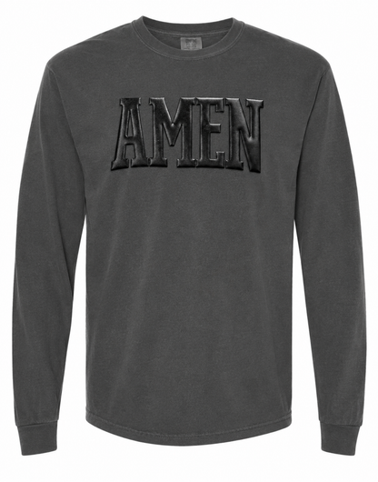 Black Metallic Amen Graphic Long Sleeve Tee - FINAL SALE