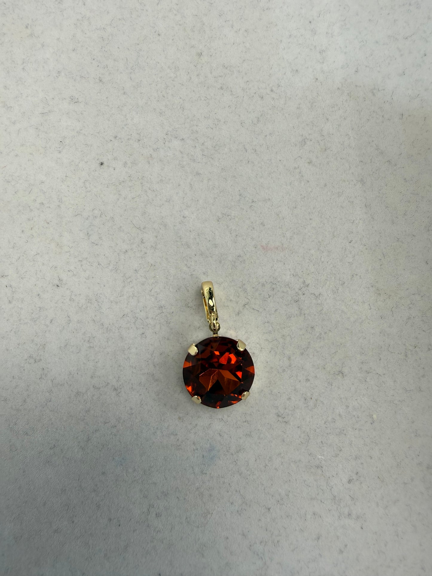 12mm round cinnamon spice faceted gemstone pendant charm in gold four-prong setting by AF Designs