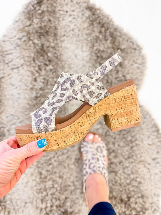 Corky's Tan Sparkle Leopard Miss Carley Wedges