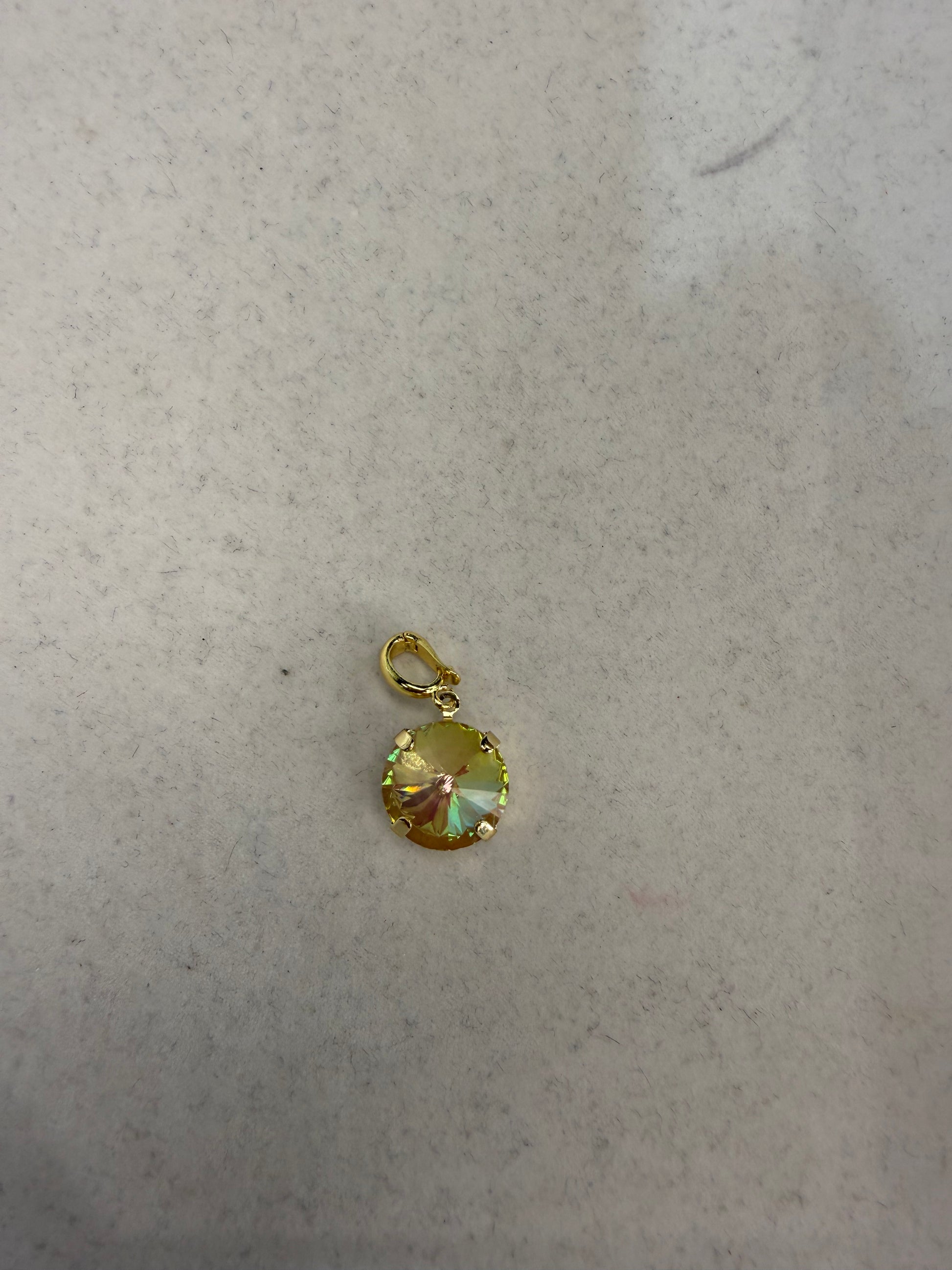 10mm round champagne aurora borealis crystal charm with gold prong setting and lobster clasp bail
