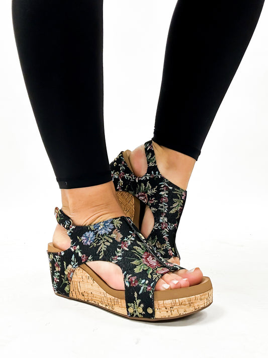 Corky's Black Brocade Floral Carley Sandals