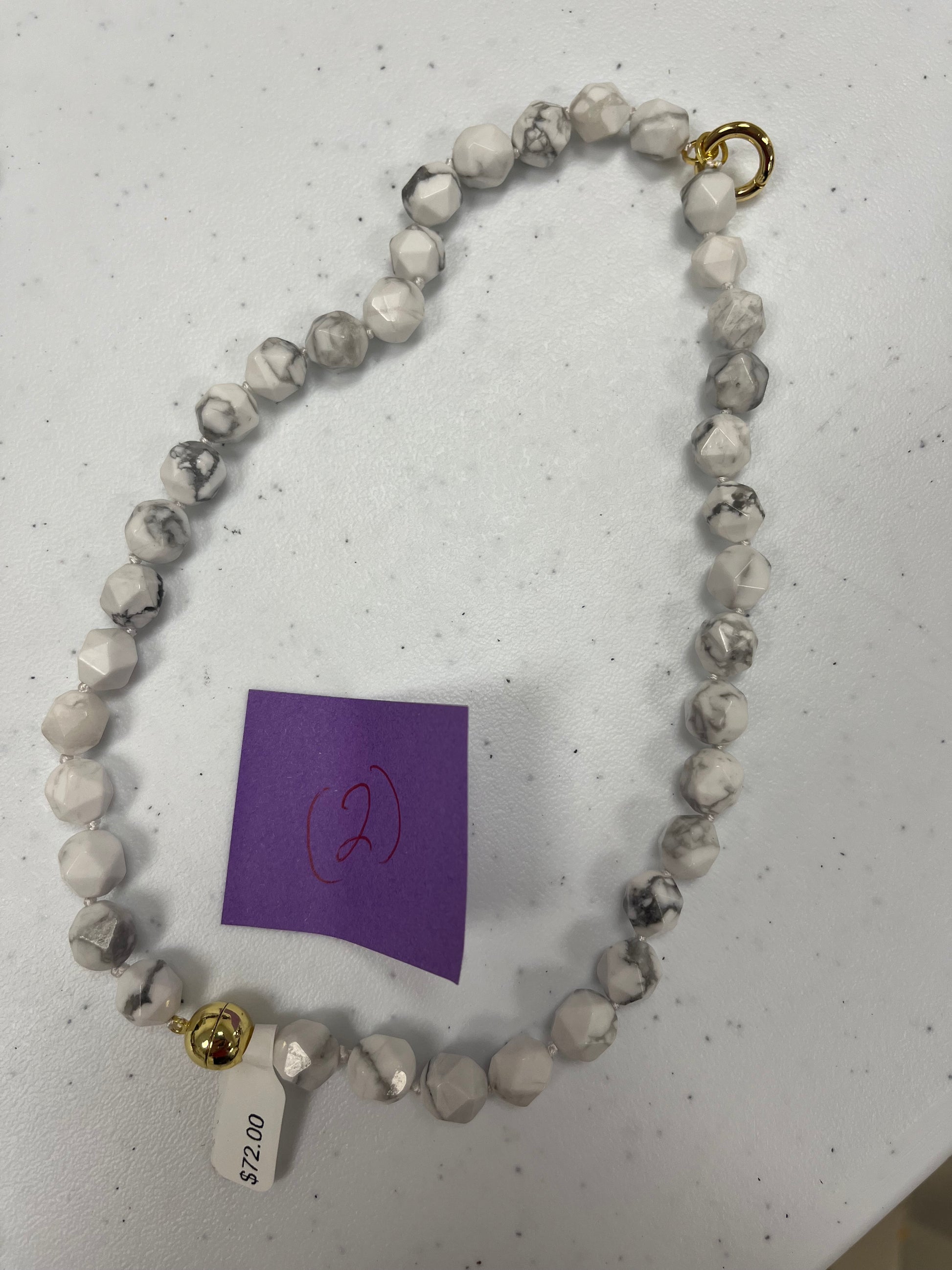 AF Designs Simply Bold Necklace with faceted white marbled stone beads and gold clasp accent, 18-20 inches