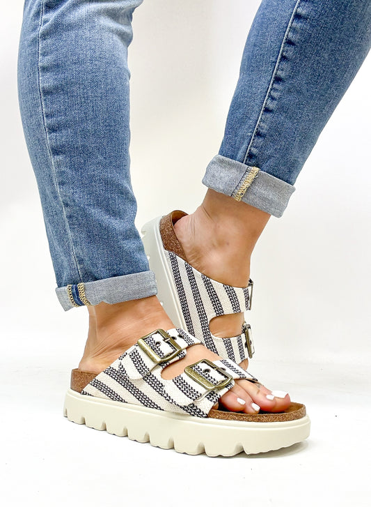 Corky's Black Natural Stripe Rumor Has It Sandals