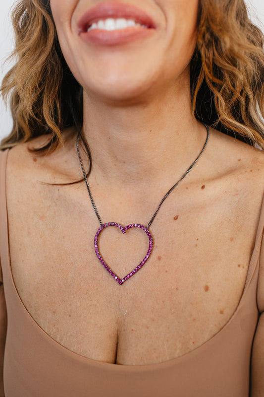 Tova Open Heart Necklace in Gunmetal - FINAL SALE