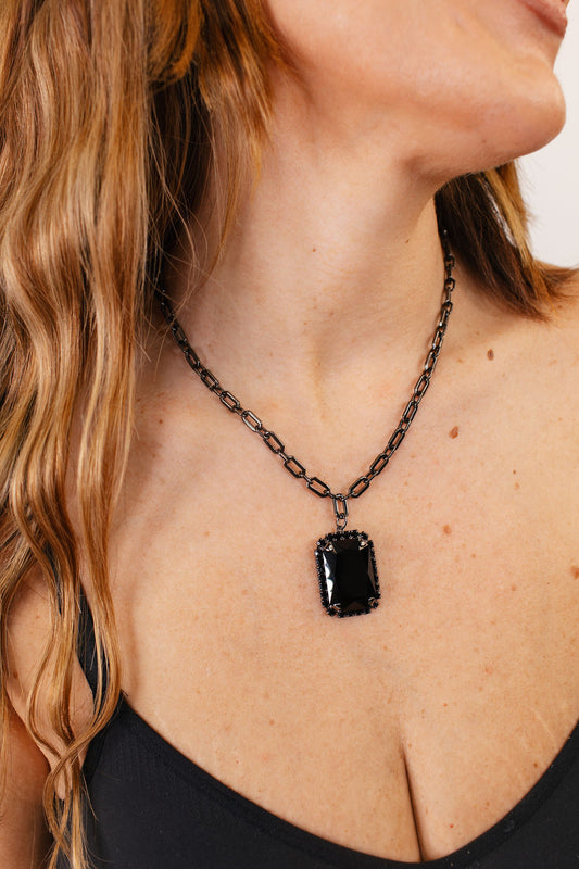 Tova Mini Soleil Necklace in Gunmetal Jet Crystal