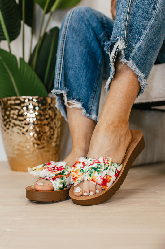 Corky's White Floral Spray Tan Sandals