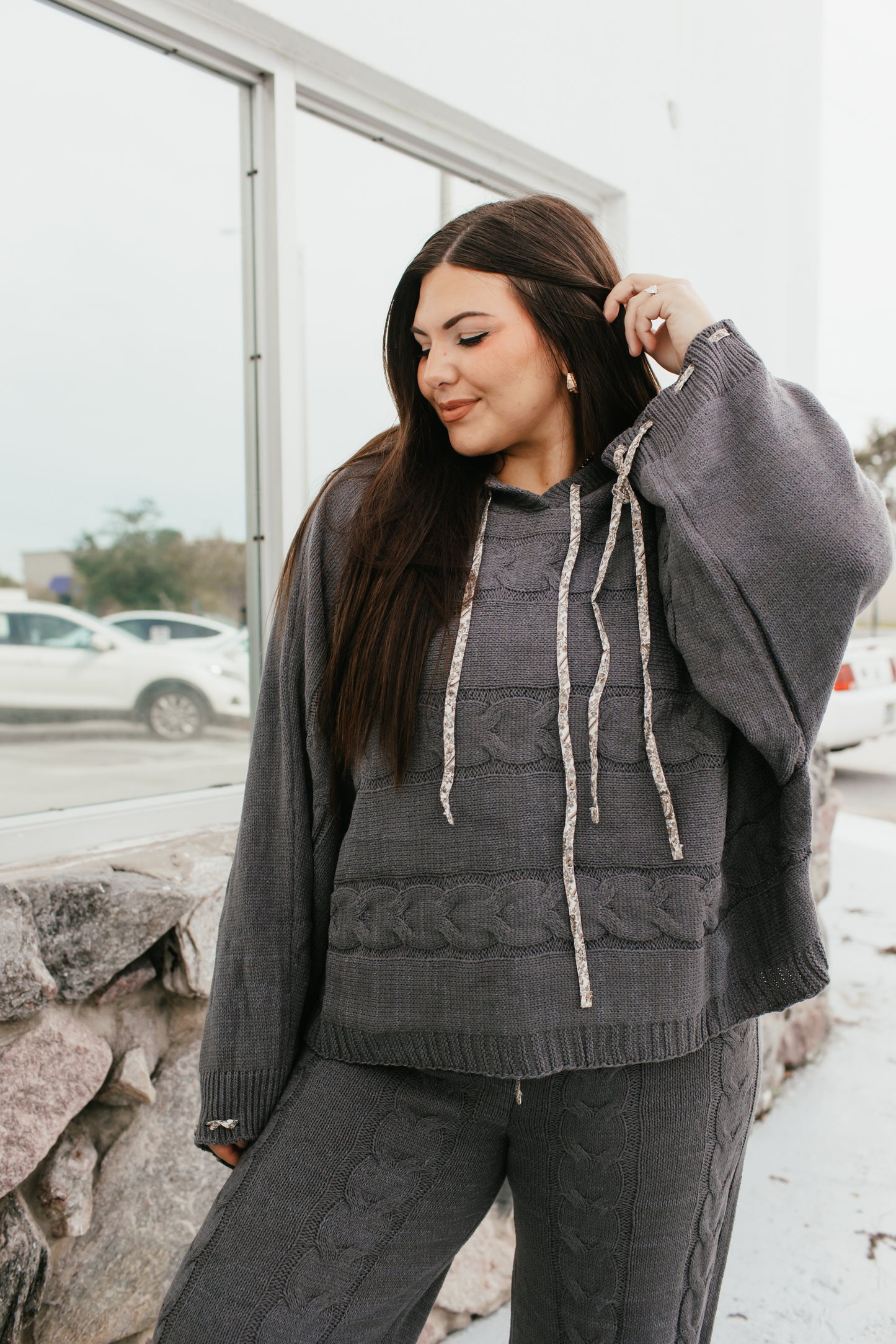 Cable Crush Knit Hoodie