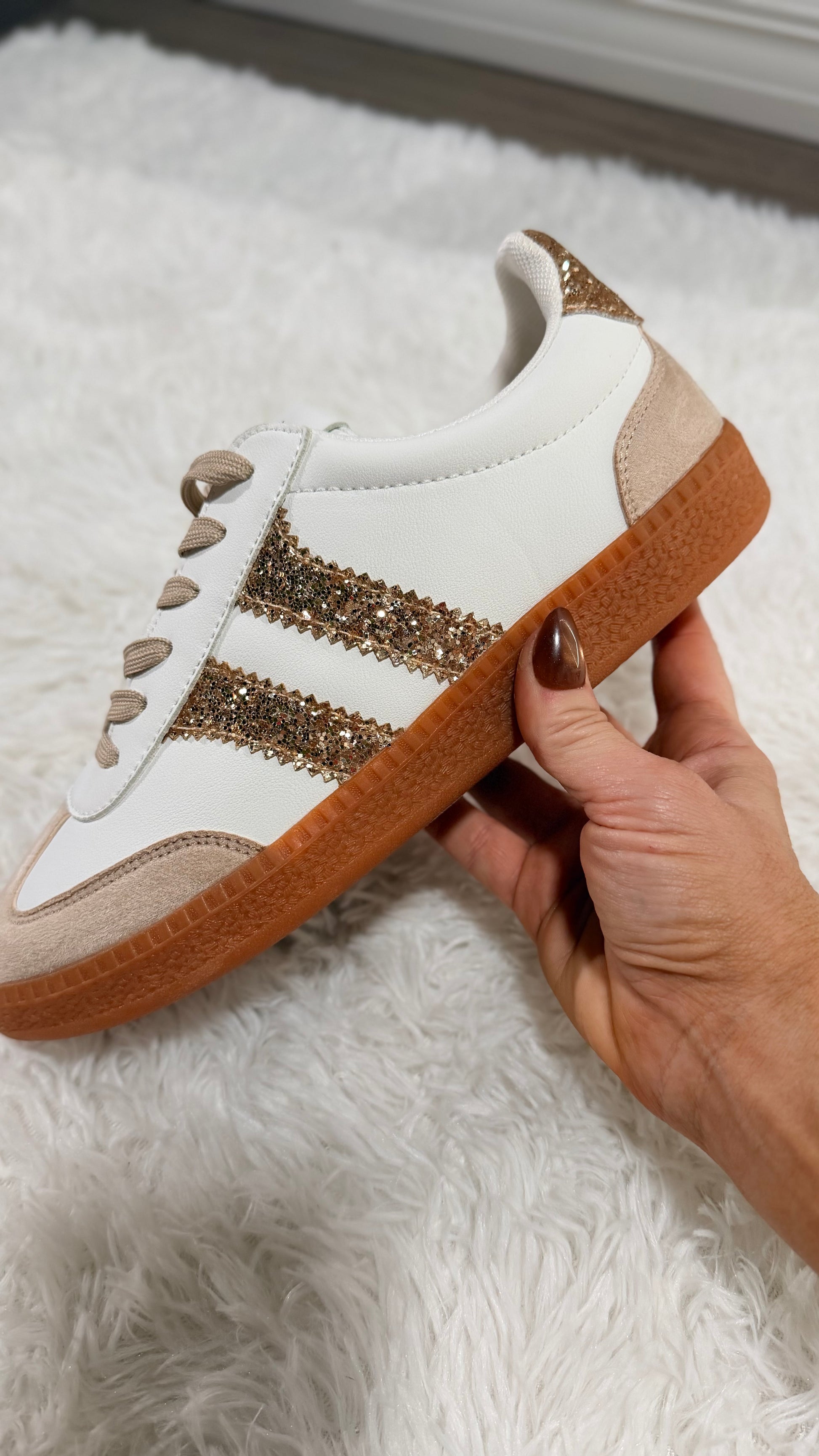 Corky's Gold Glitter Heads Up Sneakers