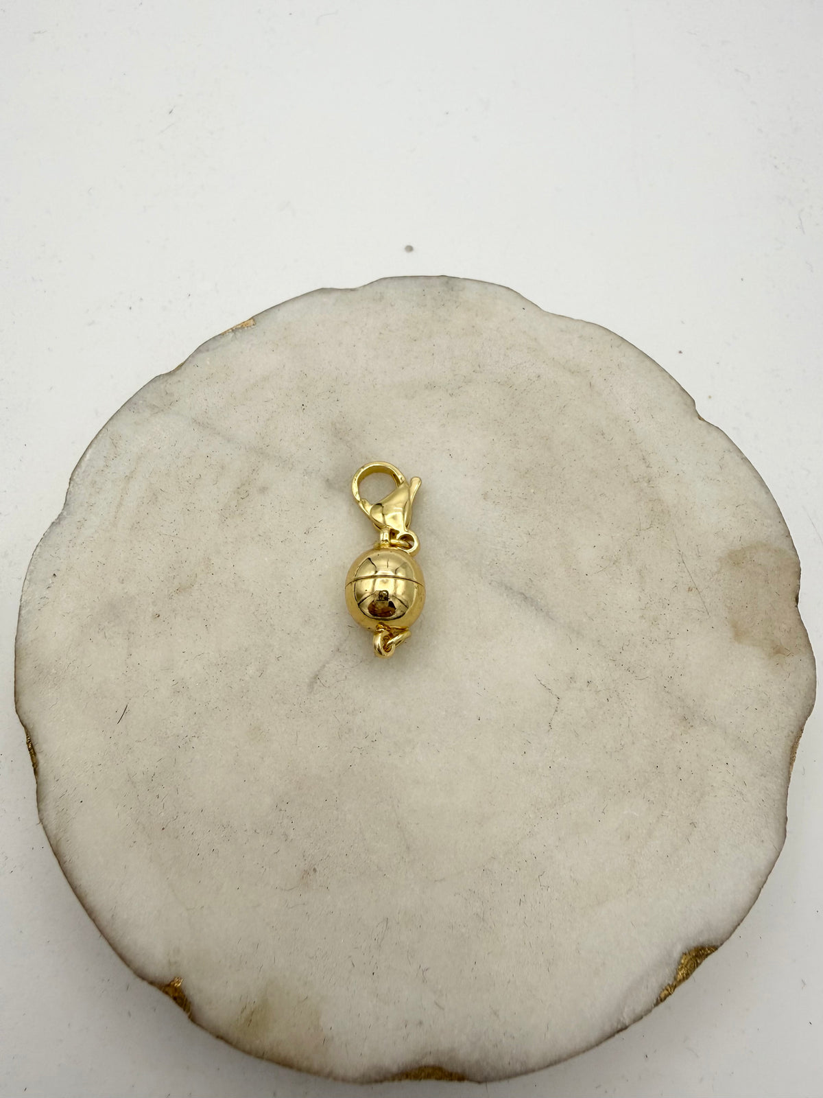 Gold magnetic jewelry clasp with lobster claw and round ball closure for necklaces or bracelets