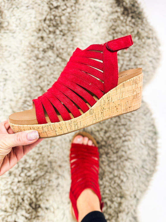 Corky's Dark Red Faux Suede Oopsie Daisey Sandals