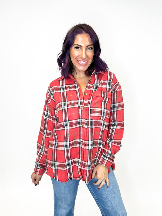 Cardinal Plaid Button Down Shirt - Reg/Curvy