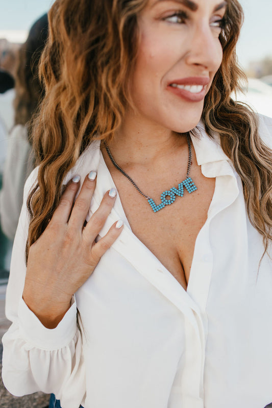 Tova Mini LA LA Love Necklace in Antique Silver Turquoise - FINAL SALE