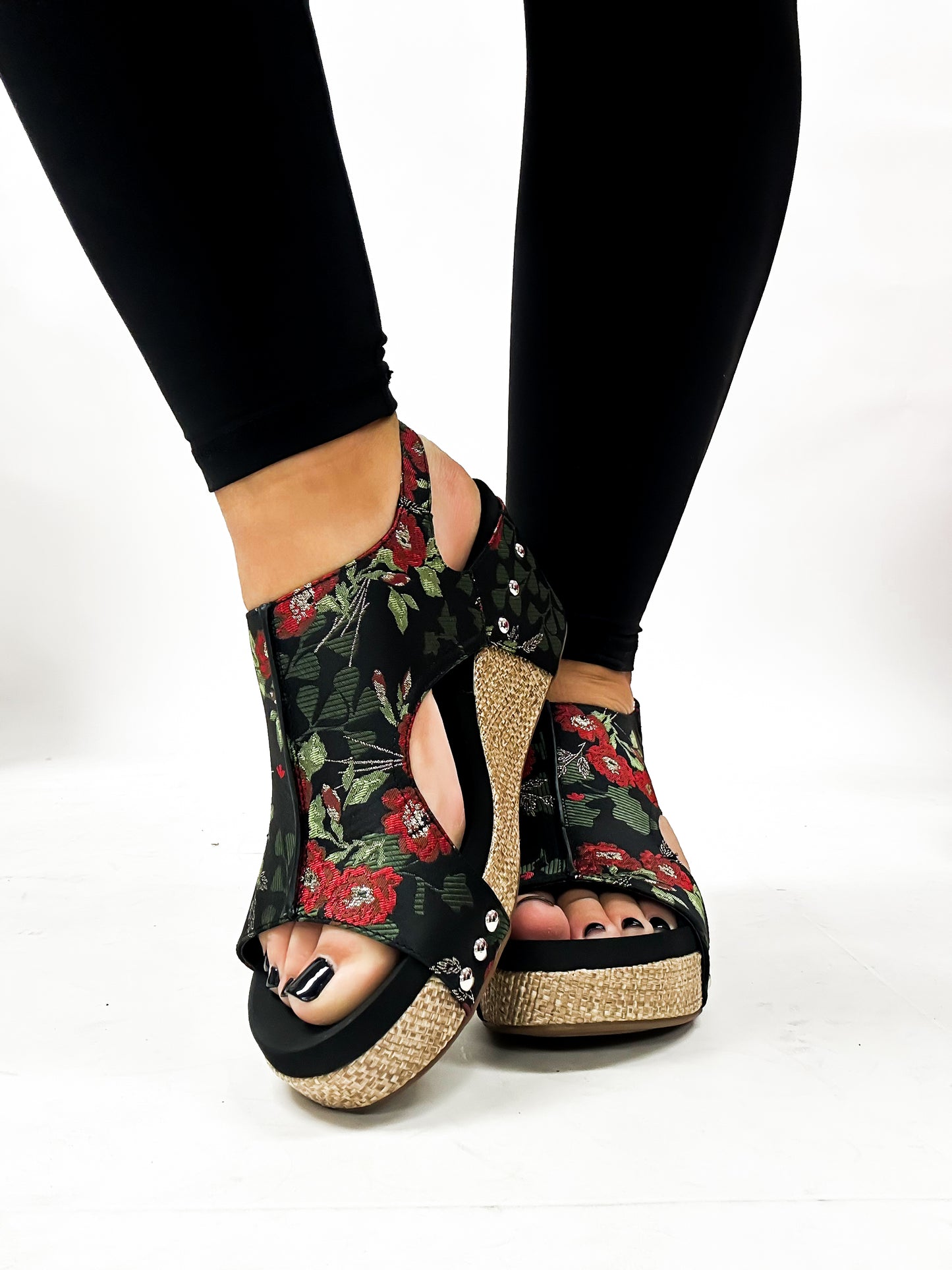 Corky's Black Red Floral Carley Sandals FINAL SALE