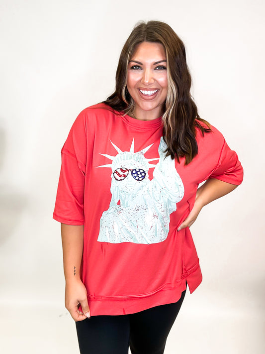 Lady Liberty Graphic Tee with Sequins