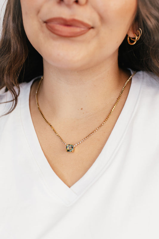 Tova Rhys Square Necklace in Gold Aqua Volanco - FINAL SALE