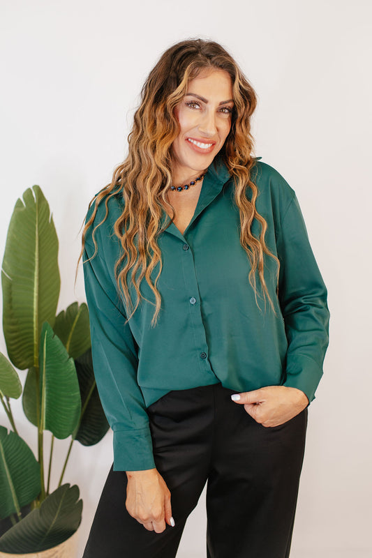 Classic Kathryn Button Up Top in Forest Green - Reg & Curvy