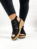 Corky's Black Faux Suede Oopsie Daisey Sandals