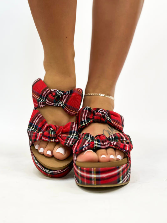 Corky's Red Plaid Put A Bow On It Heels