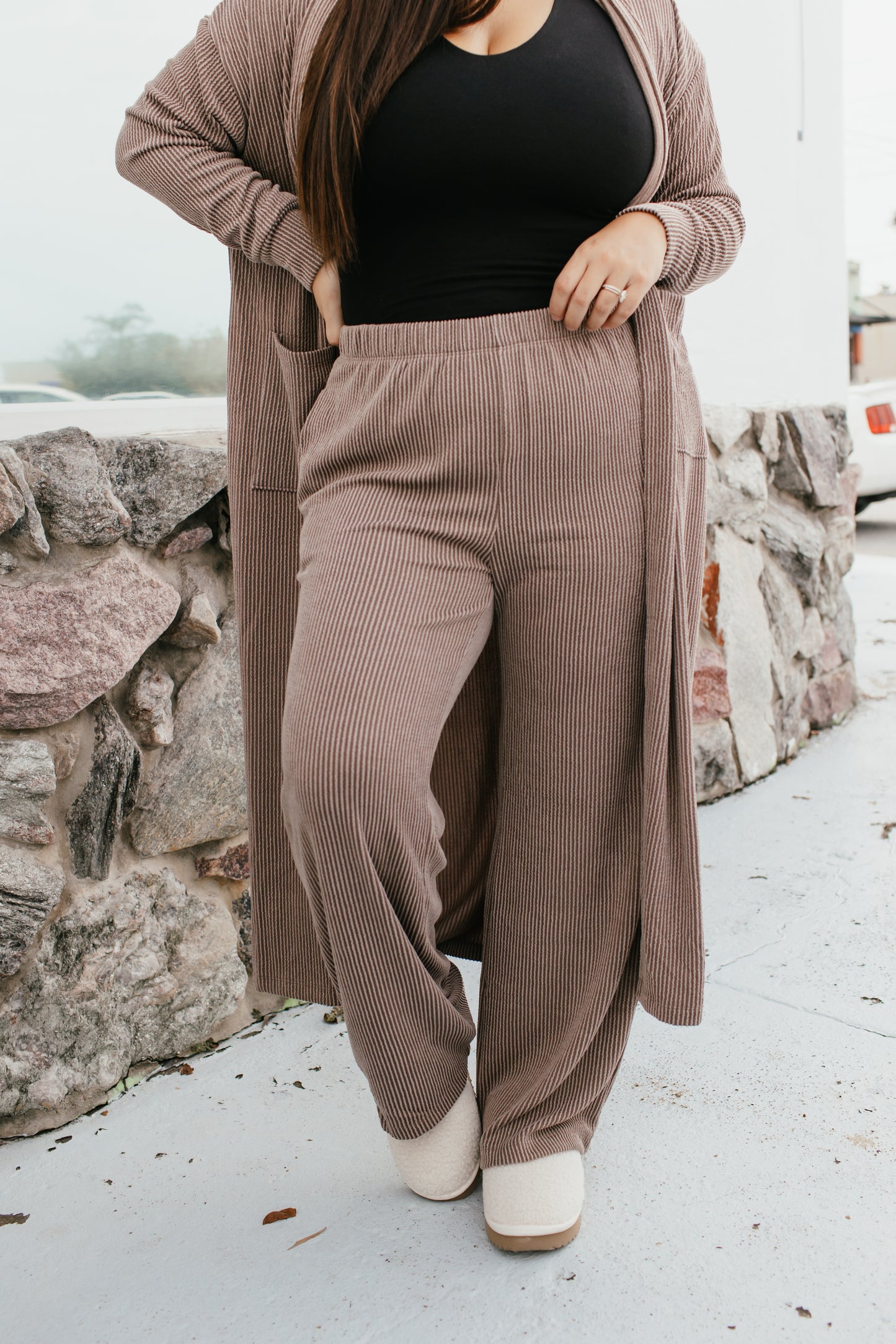 Ribbed & Ready Lounge Set In Oyster Grey - Reg & Curvy