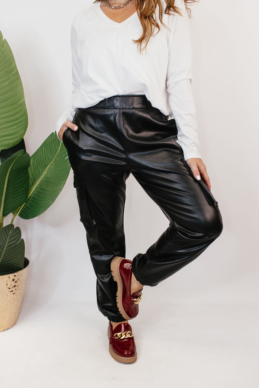 Sleek Street Faux Leather Joggers