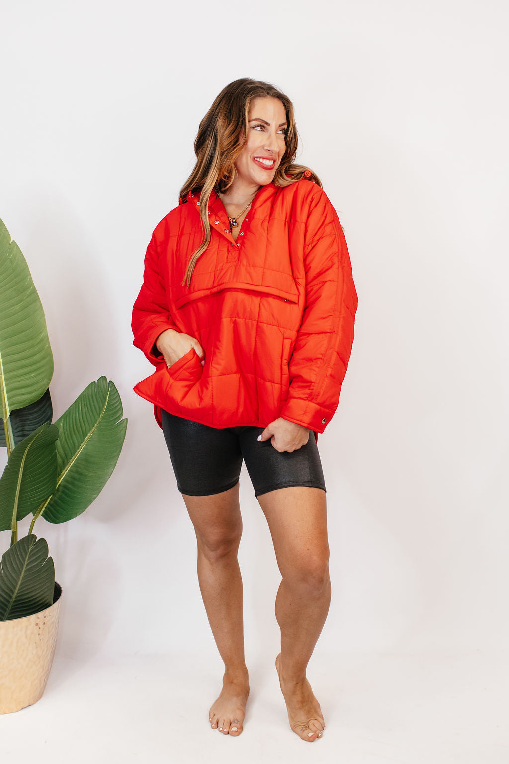 Bright Side Puffer Jacket In Red - Reg & Curvy