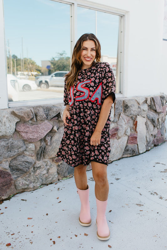 USA Floral Tee Dress